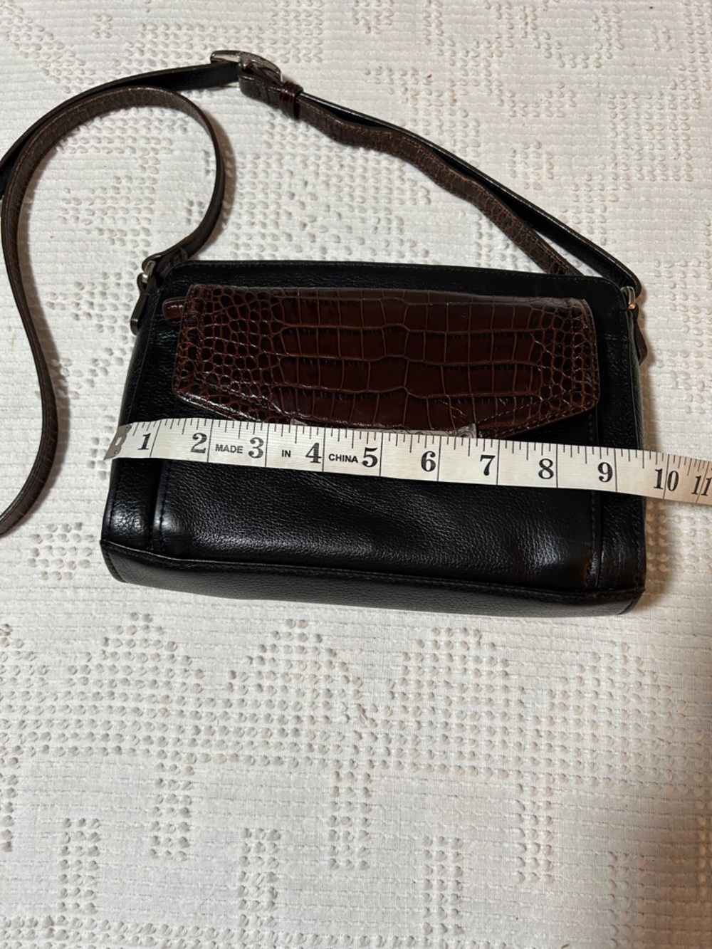 Brighton Black and Dark Brown Leather Crossbody Bag - Picture 2 of 9